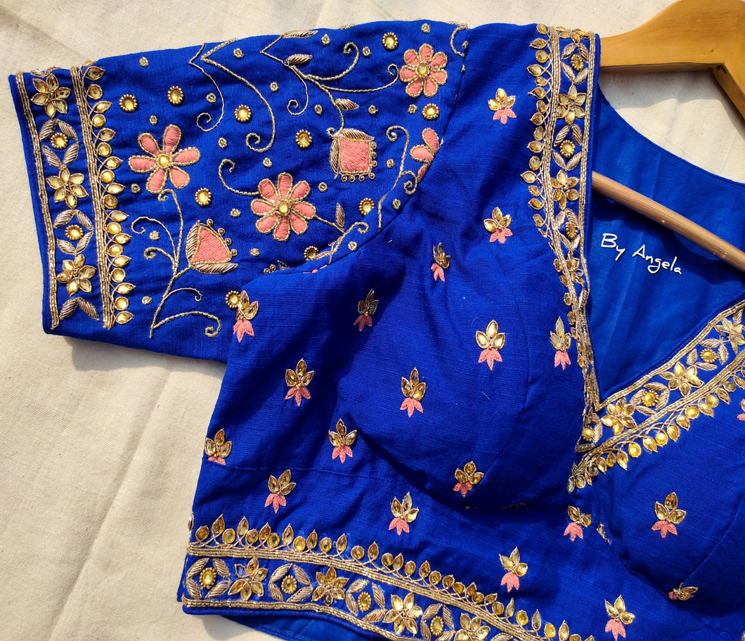 Floral Jaal Embroidered Blouse - Royal Blue