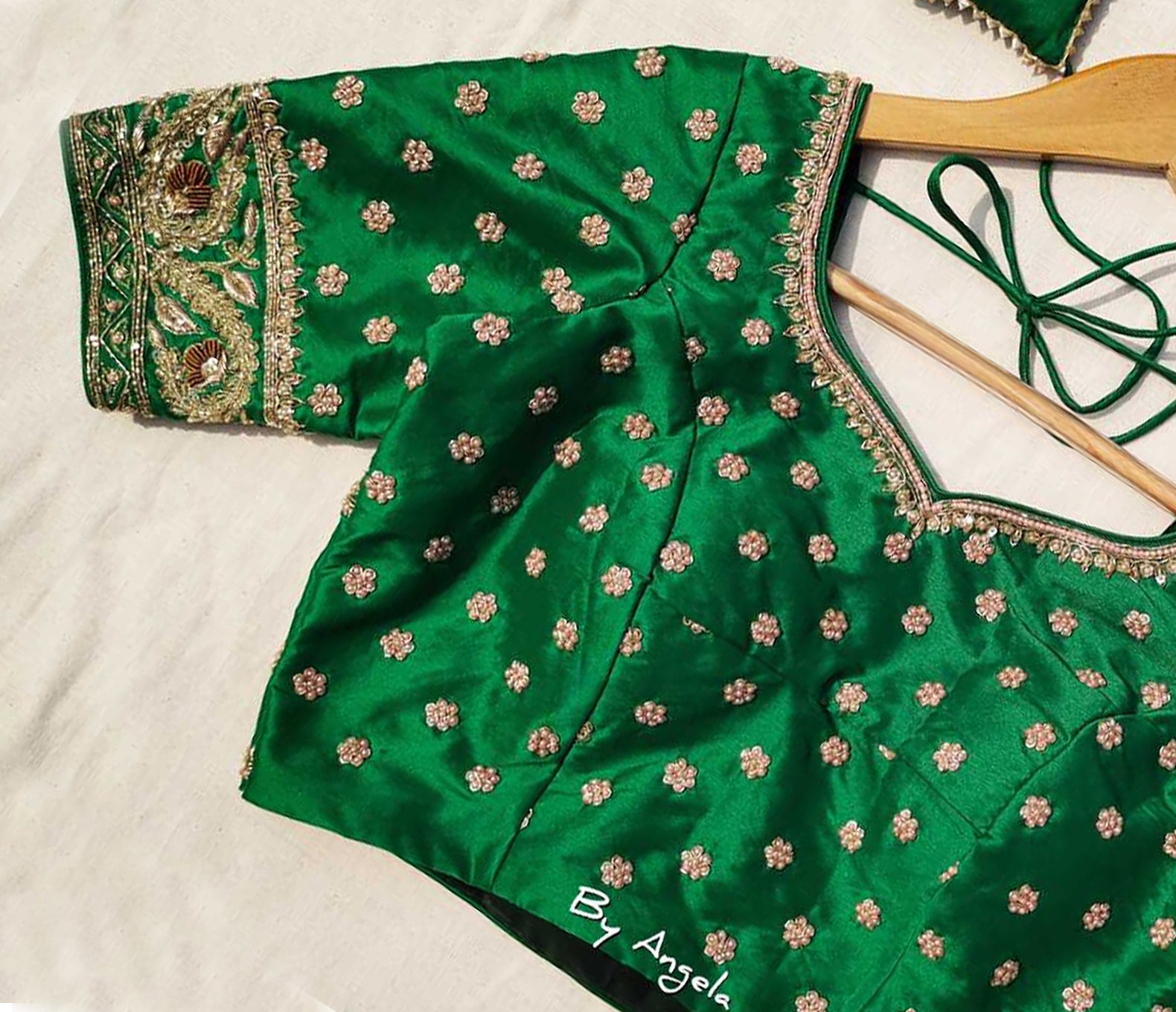Green Coloured Heavy Pure Soft Georgette with Embroidery+Real Diamonds Hand  work Woman Ready made Wedding Designer Bridal Blouse- Free Size Up to 42