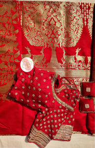 Banarasi Saree - Blood Red Design 3