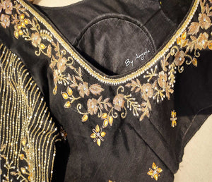Kundan Floral Jaal Embroidered Blouse - Black
