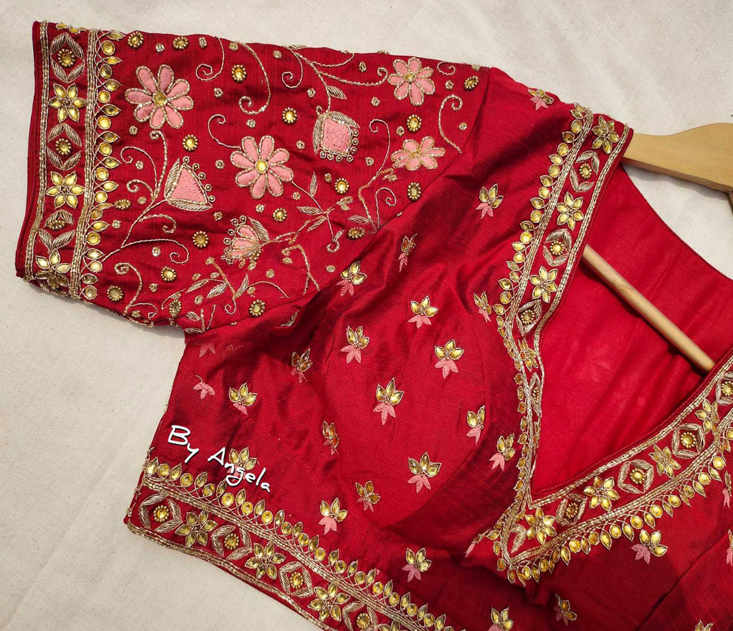 Floral Jaal Embroidered Blouse - Maroon