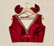 Load image into Gallery viewer, Plunged Neckline Embroidered Blouse - Maroon
