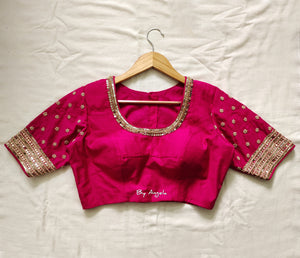 Back and Sleeve Buta Blouse - Rani Pink