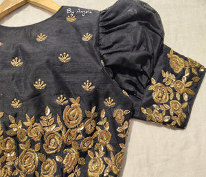 Copper Floral Embroidered Blouse - Black