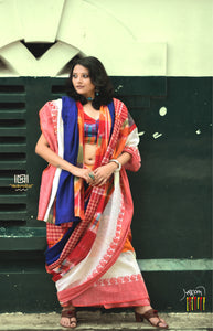 Patchwork Stitched Saree in Blue and Aamkalka