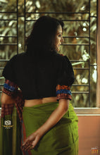 Load image into Gallery viewer, Black Cotton Blouse with Gamcha Ruffles

