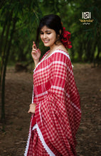 Load image into Gallery viewer, Red gamcha Saree With Cotton Lace Border

