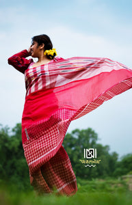 Red Gamcha With Red Cotton Patchwork Saree