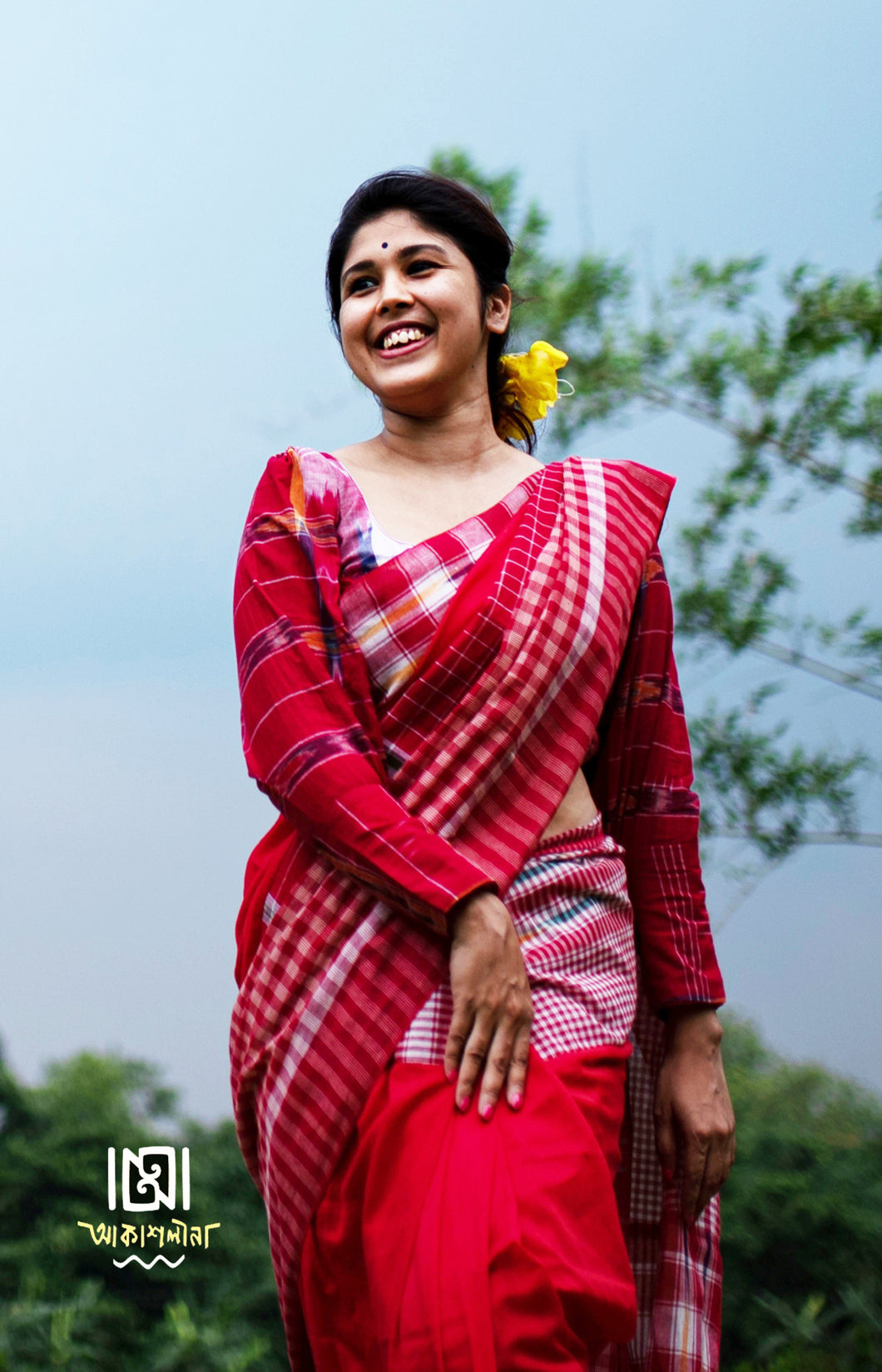 Red Gamcha With Red Cotton Patchwork Saree