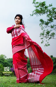 Red Gamcha With Red Cotton Patchwork Saree