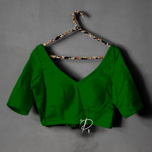 Backless Solid Blouse with Three Tie-up -  Bottle Green