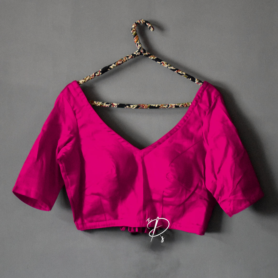 Backless Solid Blouse with Three Tie-up - Magenta