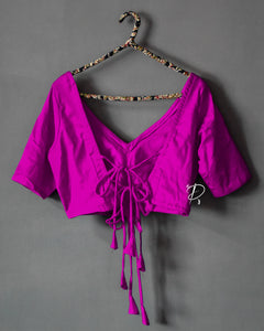 Backless Solid Blouse with Three Tie-up -  Pink
