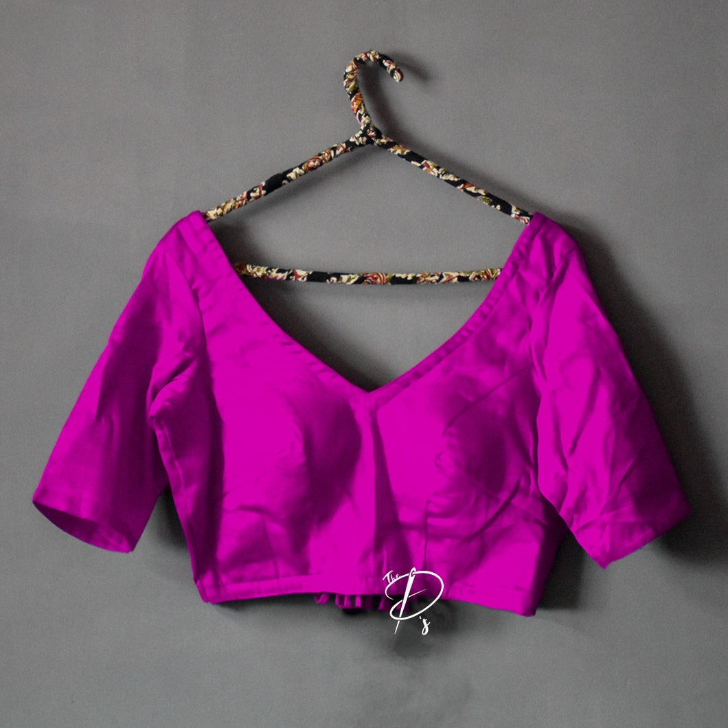 Backless Solid Blouse with Three Tie-up -  Pink