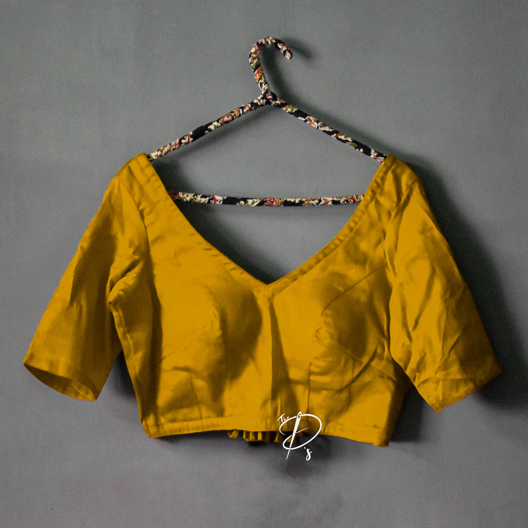 Backless Solid Blouse with Three Tie-up -  Yellow