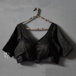 Backless Solid Blouse with Three Tie-up - Black