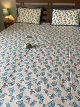 Load image into Gallery viewer, Blue Butterfly - Kid&#39;s King size Block Print Bedsheet
