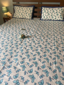 Blue Butterfly - Kid's King size Block Print Bedsheet